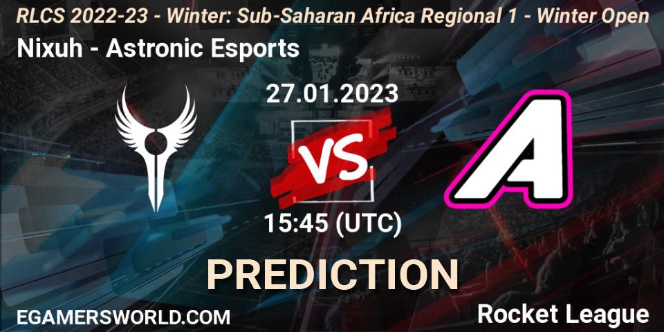 Nixuh - Astronic Esports: ennuste. 27.01.2023 at 15:45, Rocket League, RLCS 2022-23 - Winter: Sub-Saharan Africa Regional 1 - Winter Open