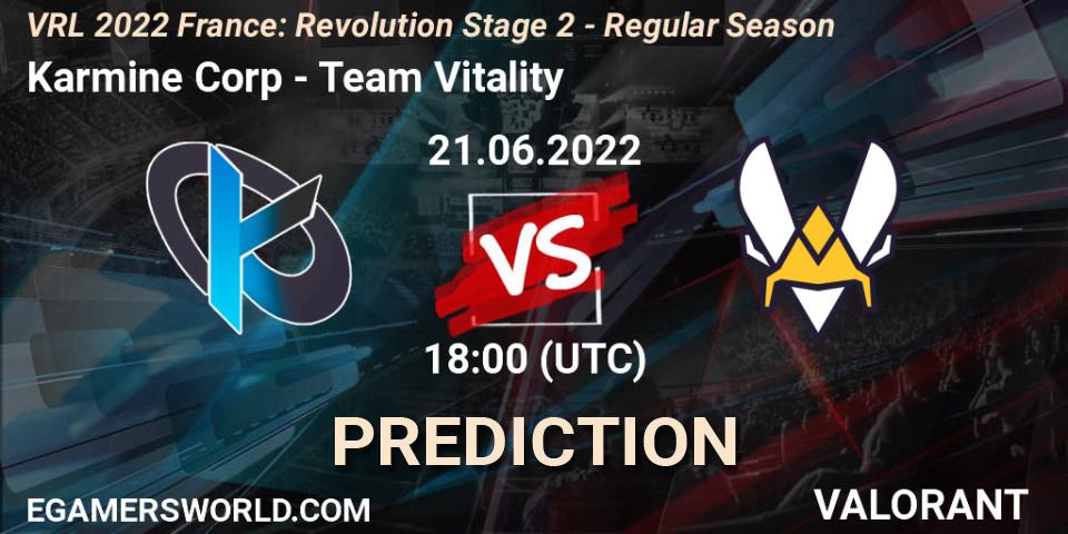 Karmine Corp - Team Vitality: ennuste. 21.06.2022 at 18:15, VALORANT, VRL 2022 France: Revolution Stage 2 - Regular Season