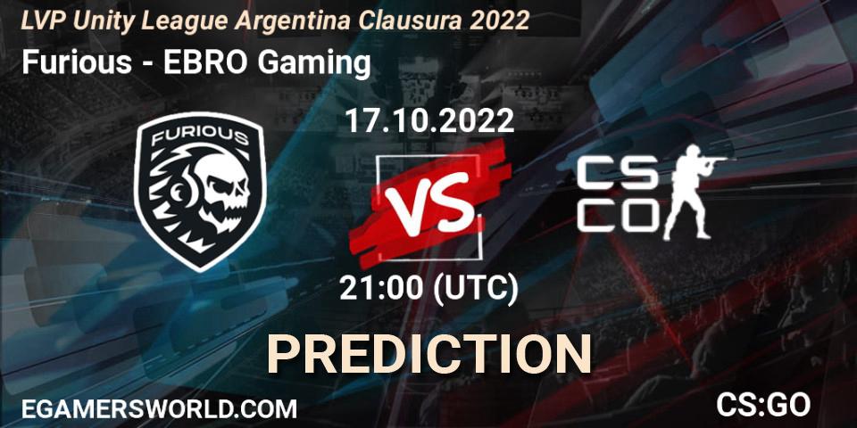 Furious - EBRO Gaming: ennuste. 17.10.2022 at 21:00, Counter-Strike (CS2), LVP Unity League Argentina Clausura 2022