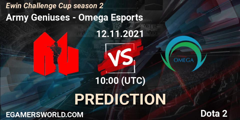 Army Geniuses - Omega Esports: ennuste. 11.11.2021 at 10:38, Dota 2, Ewin Challenge Cup season 2