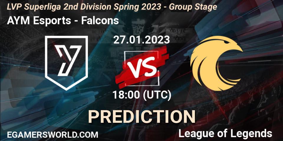 AYM Esports - Falcons: ennuste. 27.01.2023 at 18:00, LoL, LVP Superliga 2nd Division Spring 2023 - Group Stage