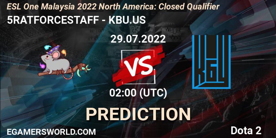 5RATFORCESTAFF - KBU.US: ennuste. 29.07.2022 at 02:02, Dota 2, ESL One Malaysia 2022 North America: Closed Qualifier