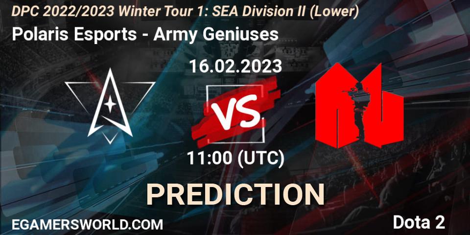 Polaris Esports - Army Geniuses: ennuste. 17.02.23, Dota 2, DPC 2022/2023 Winter Tour 1: SEA Division II (Lower)
