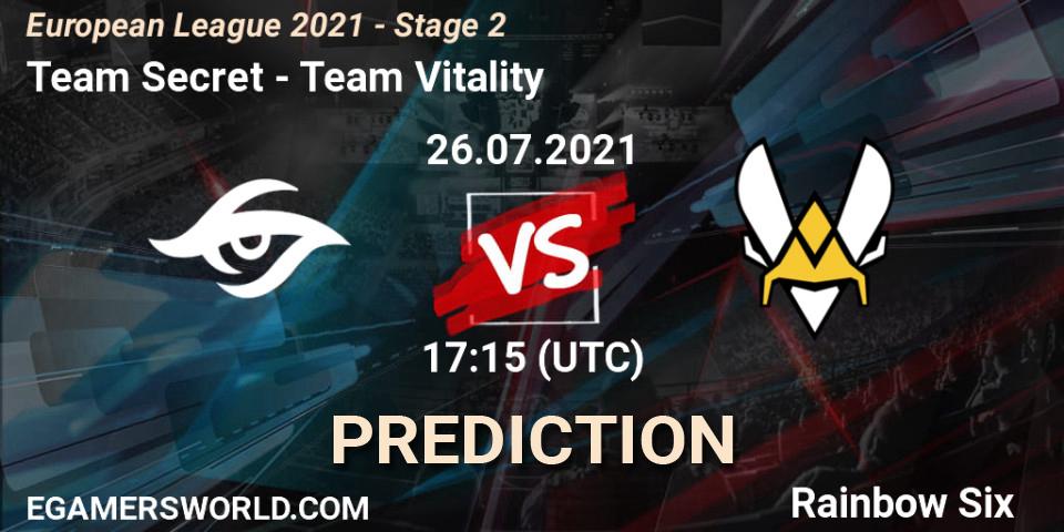 Team Secret - Team Vitality: ennuste. 26.07.2021 at 17:15, Rainbow Six, European League 2021 - Stage 2