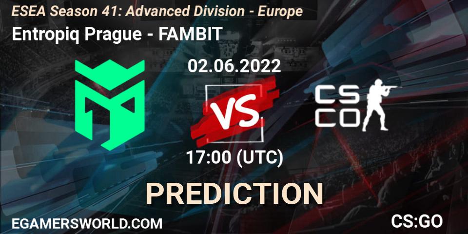 Entropiq Prague - FAMBIT: ennuste. 02.06.2022 at 17:00, Counter-Strike (CS2), ESEA Season 41: Advanced Division - Europe