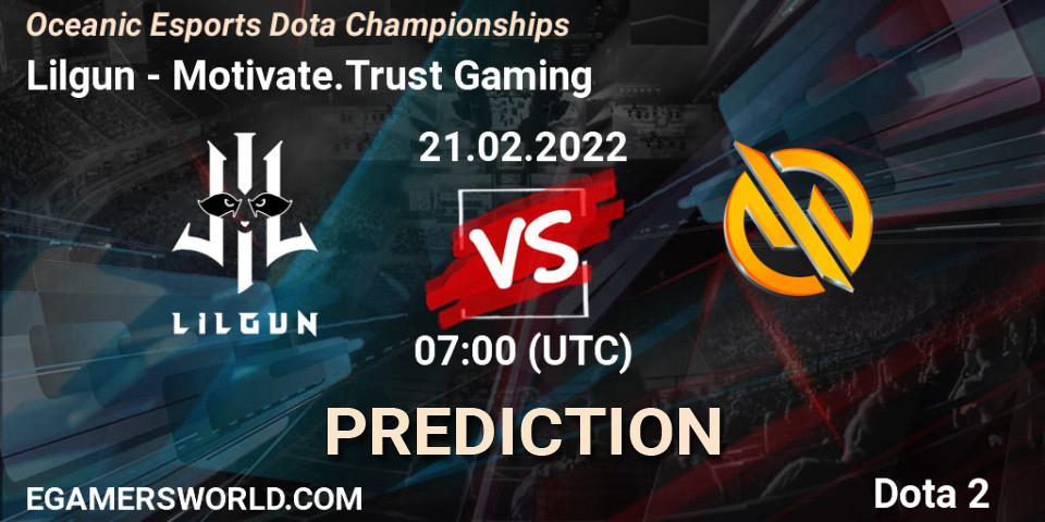 Lilgun - Motivate.Trust Gaming: ennuste. 21.02.2022 at 07:14, Dota 2, Oceanic Esports Dota Championships