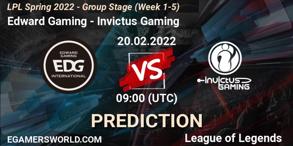 Edward Gaming - Invictus Gaming: ennuste. 20.02.2022 at 10:00, LoL, LPL Spring 2022 - Group Stage (Week 1-5)