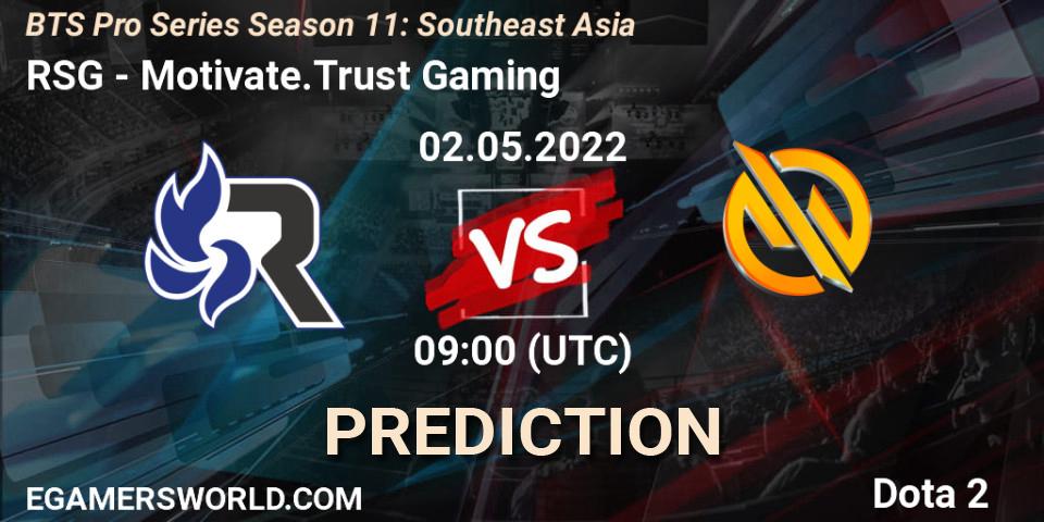 RSG - Motivate.Trust Gaming: ennuste. 07.05.2022 at 09:03, Dota 2, BTS Pro Series Season 11: Southeast Asia