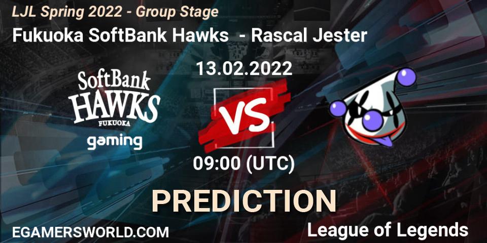 Fukuoka SoftBank Hawks - Rascal Jester: ennuste. 13.02.2022 at 09:00, LoL, LJL Spring 2022 - Group Stage