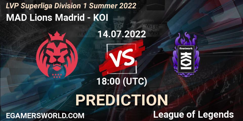 MAD Lions Madrid - KOI: ennuste. 14.07.2022 at 17:00, LoL, LVP Superliga Division 1 Summer 2022