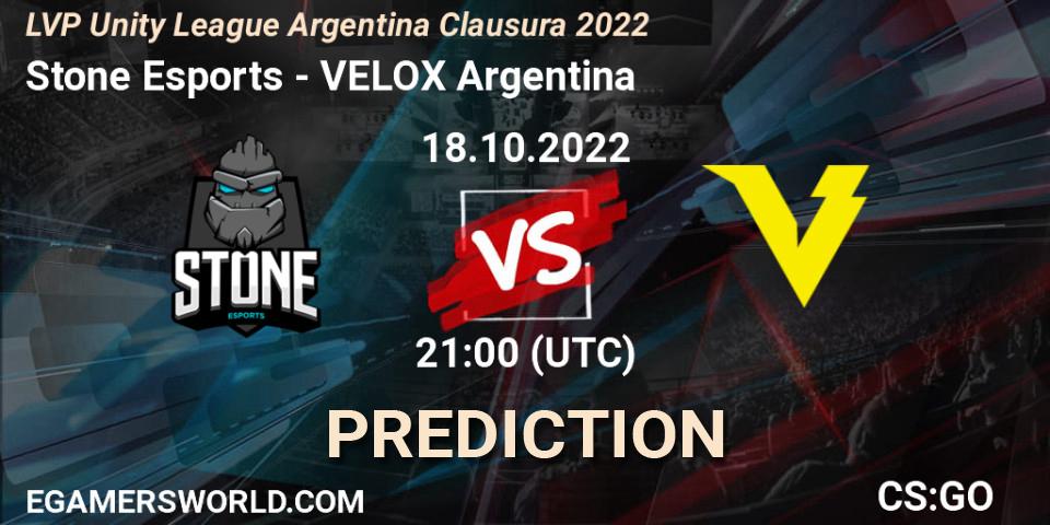 Stone Esports - VELOX Argentina: ennuste. 18.10.2022 at 21:00, Counter-Strike (CS2), LVP Unity League Argentina Clausura 2022