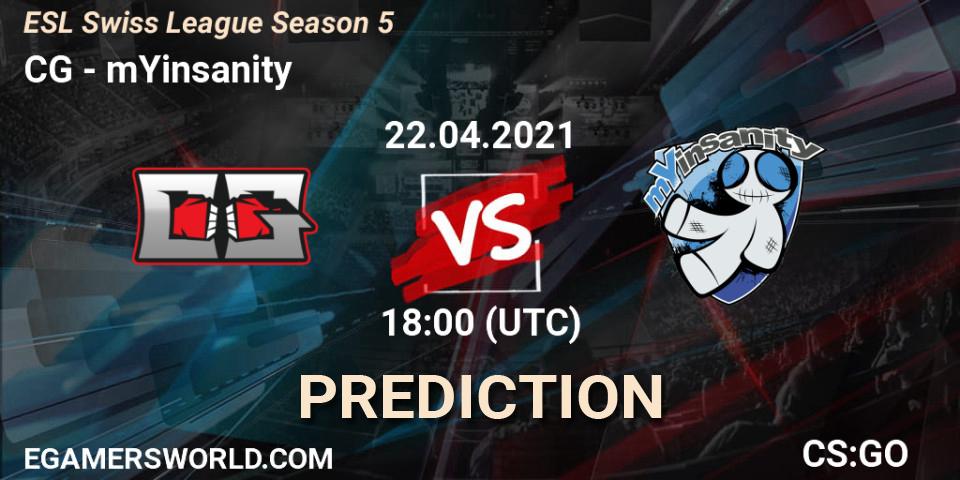 CG - mYinsanity: ennuste. 22.04.2021 at 18:00, Counter-Strike (CS2), ESL Swiss League Season 5