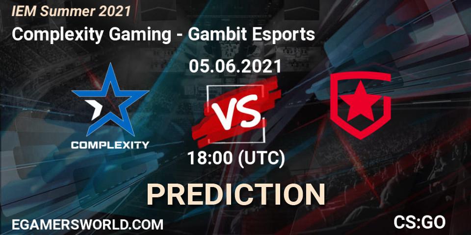 Complexity Gaming - Gambit Esports: ennuste. 05.06.2021 at 19:10, Counter-Strike (CS2), IEM Summer 2021