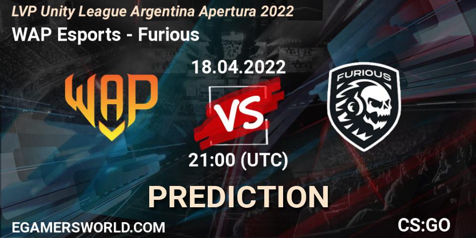 WAP Esports - Furious: ennuste. 27.04.2022 at 21:00, Counter-Strike (CS2), LVP Unity League Argentina Apertura 2022