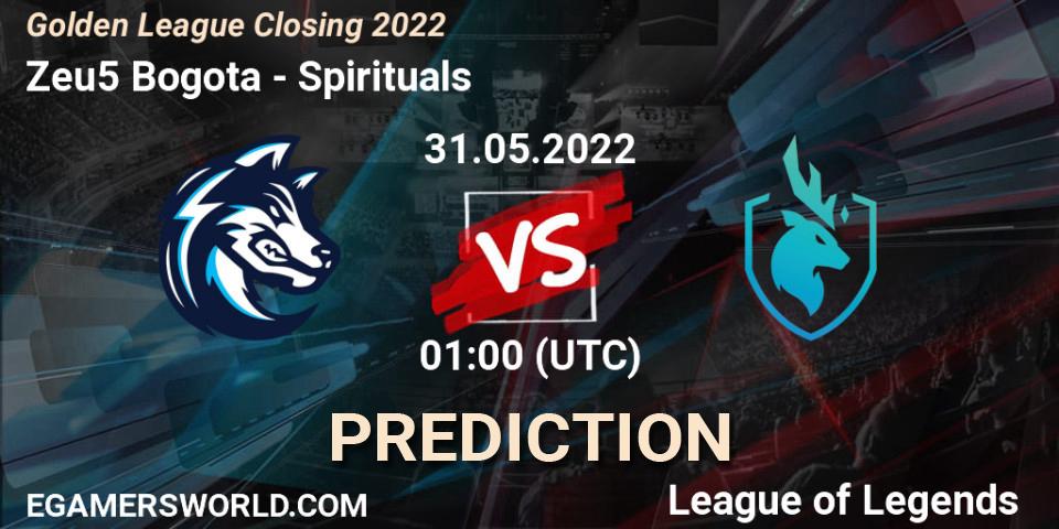 Zeu5 Bogota - Spirituals: ennuste. 31.05.2022 at 01:00, LoL, Golden League Closing 2022
