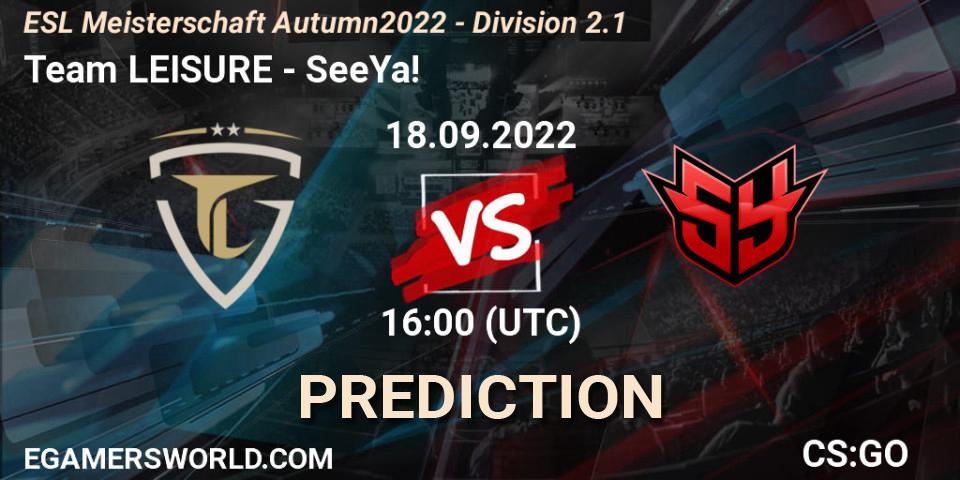 Team LEISURE - SeeYa!: ennuste. 18.09.2022 at 16:00, Counter-Strike (CS2), ESL Meisterschaft Autumn 2022 - Division 2.1