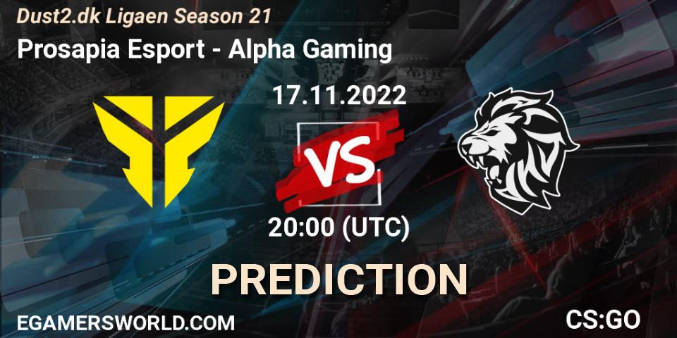 Prosapia Esport - Alpha Gaming: ennuste. 17.11.2022 at 20:00, Counter-Strike (CS2), Dust2.dk Ligaen Season 21