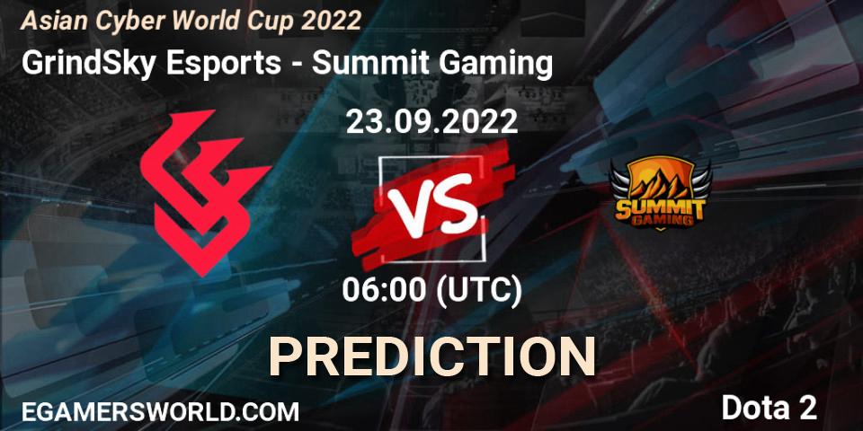 GrindSky Esports - Summit Gaming: ennuste. 23.09.2022 at 06:04, Dota 2, Asian Cyber World Cup 2022