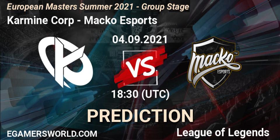 Karmine Corp - Macko Esports: ennuste. 04.09.2021 at 18:30, LoL, European Masters Summer 2021 - Group Stage