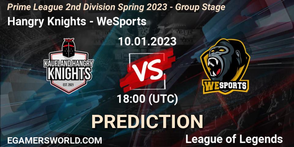 Hangry Knights - WeSports: ennuste. 10.01.2023 at 18:00, LoL, Prime League 2nd Division Spring 2023 - Group Stage