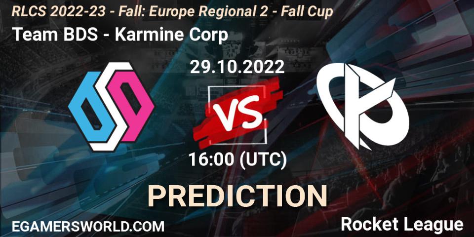 Team BDS - Karmine Corp: ennuste. 29.10.2022 at 16:00, Rocket League, RLCS 2022-23 - Fall: Europe Regional 2 - Fall Cup