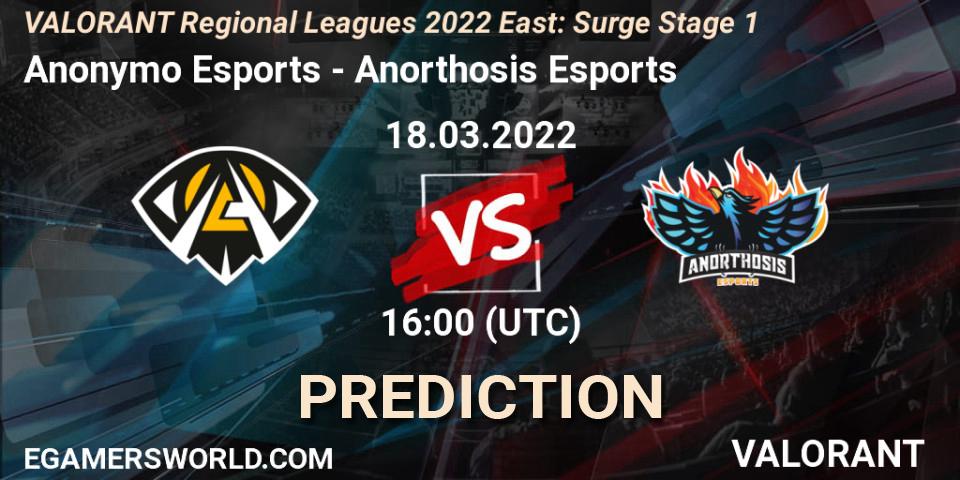 Anonymo Esports - Anorthosis Esports: ennuste. 18.03.22, VALORANT, VALORANT Regional Leagues 2022 East: Surge Stage 1