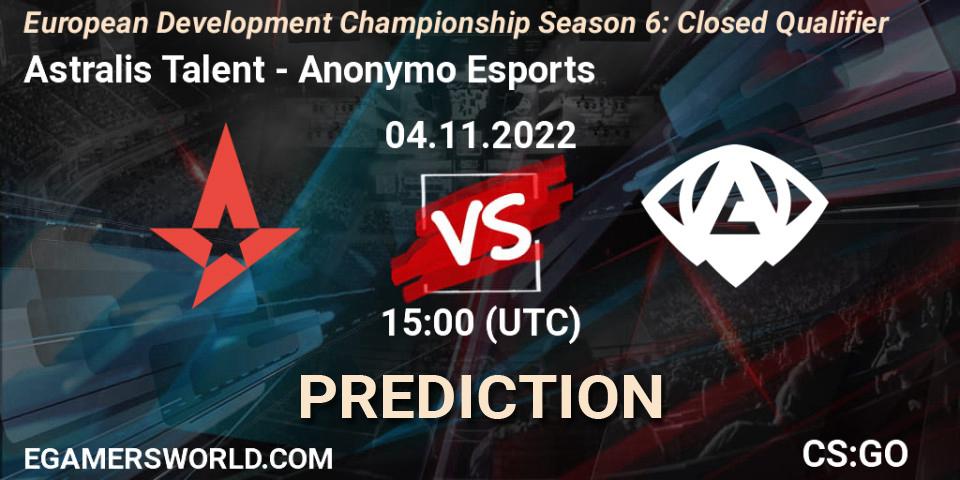 Astralis Talent - Anonymo Esports: ennuste. 04.11.2022 at 15:00, Counter-Strike (CS2), European Development Championship Season 6: Closed Qualifier