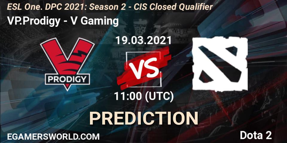 VP.Prodigy - V Gaming: ennuste. 19.03.2021 at 11:00, Dota 2, ESL One. DPC 2021: Season 2 - CIS Closed Qualifier
