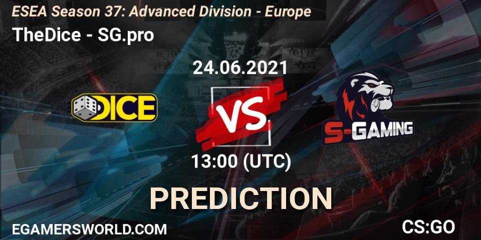 TheDice - SG.pro: ennuste. 24.06.2021 at 13:00, Counter-Strike (CS2), ESEA Season 37: Advanced Division - Europe