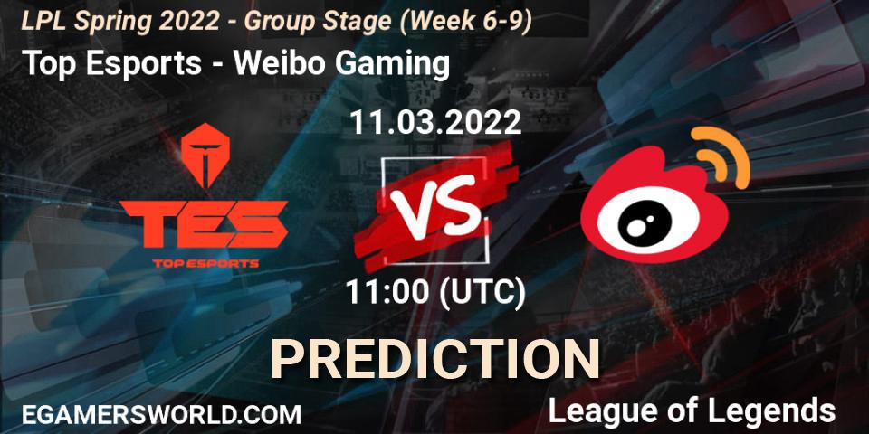 Top Esports - Weibo Gaming: ennuste. 11.03.2022 at 11:15, LoL, LPL Spring 2022 - Group Stage (Week 6-9)