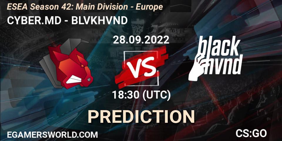 CYBER.MD - BLVKHVND: ennuste. 28.09.2022 at 18:30, Counter-Strike (CS2), ESEA Season 42: Main Division - Europe