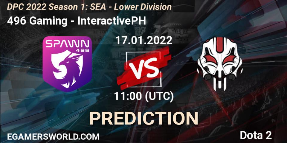 496 Gaming - InteractivePH: ennuste. 17.01.2022 at 11:00, Dota 2, DPC 2022 Season 1: SEA - Lower Division