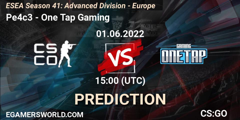 Pe4c3 - One Tap Gaming: ennuste. 01.06.2022 at 15:00, Counter-Strike (CS2), ESEA Season 41: Advanced Division - Europe