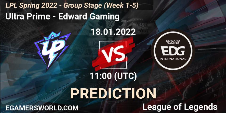 Ultra Prime - Edward Gaming: ennuste. 18.01.2022 at 11:30, LoL, LPL Spring 2022 - Group Stage (Week 1-5)
