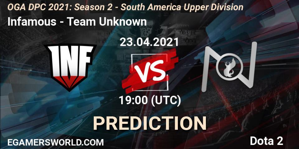 Infamous - Team Unknown: ennuste. 23.04.2021 at 19:04, Dota 2, OGA DPC 2021: Season 2 - South America Upper Division