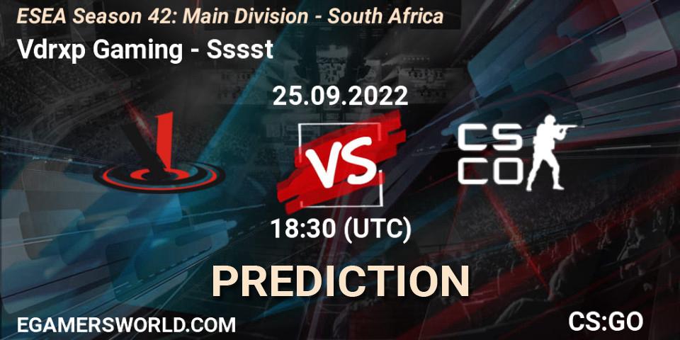 Vdrxp Gaming - Sssst: ennuste. 25.09.22, CS2 (CS:GO), ESEA Season 42: Main Division - South Africa
