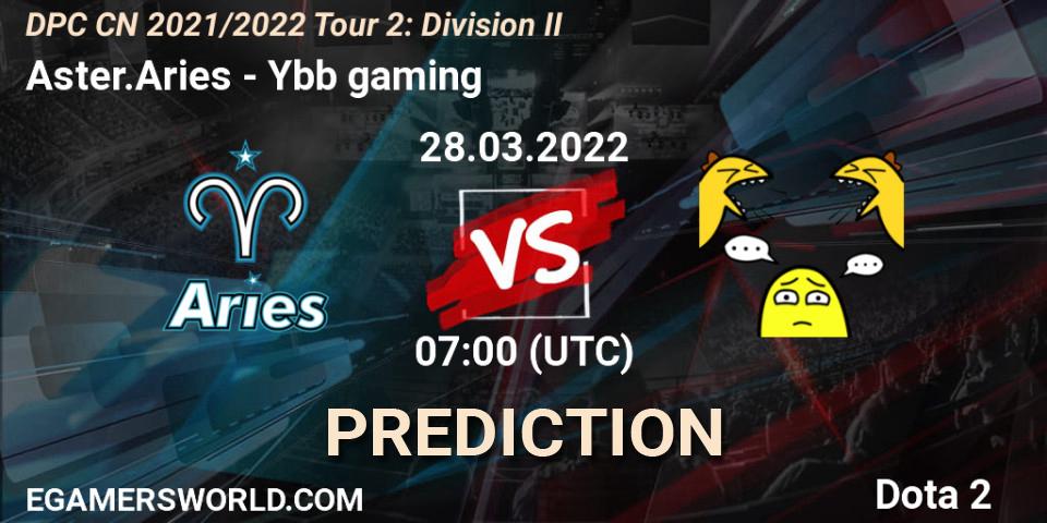 Aster.Aries - Ybb gaming: ennuste. 28.03.2022 at 07:04, Dota 2, DPC 2021/2022 Tour 2: CN Division II (Lower)