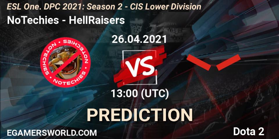 NoTechies - HellRaisers: ennuste. 26.04.2021 at 12:57, Dota 2, ESL One. DPC 2021: Season 2 - CIS Lower Division