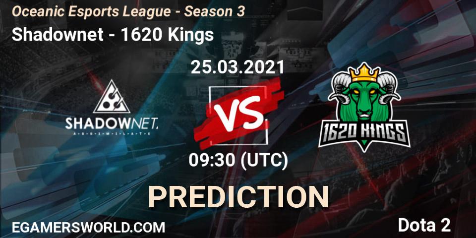 Shadownet - 1620 Kings: ennuste. 25.03.2021 at 09:58, Dota 2, Oceanic Esports League - Season 3