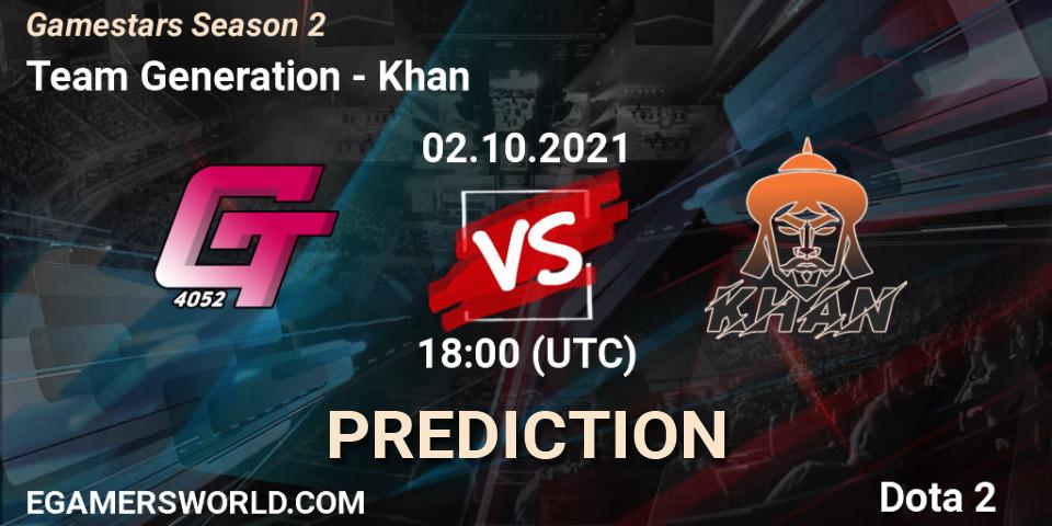 Team Generation - Khan: ennuste. 02.10.2021 at 14:57, Dota 2, Gamestars Season 2