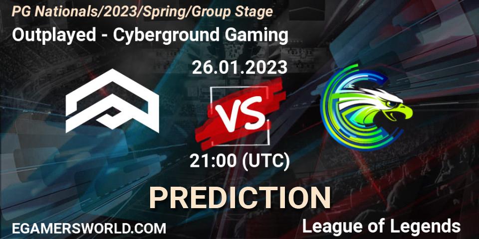 Outplayed - Cyberground Gaming: ennuste. 26.01.2023 at 18:00, LoL, PG Nationals Spring 2023 - Group Stage