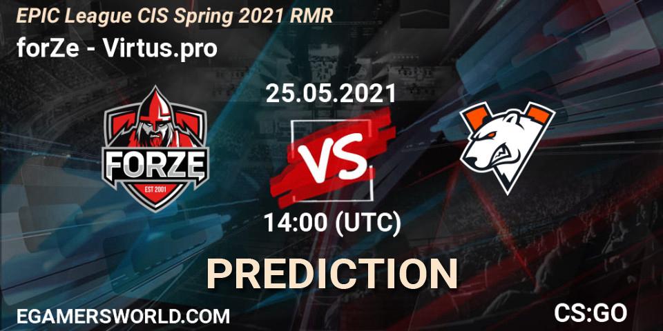forZe - Virtus.pro: ennuste. 25.05.2021 at 14:00, Counter-Strike (CS2), EPIC League CIS Spring 2021 RMR