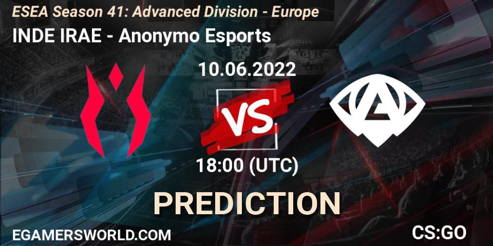 INDE IRAE - Anonymo Esports: ennuste. 10.06.2022 at 18:00, Counter-Strike (CS2), ESEA Season 41: Advanced Division - Europe