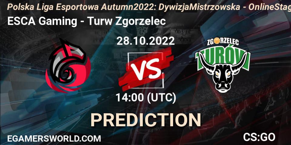 ESCA Gaming - Turów Zgorzelec: ennuste. 28.10.2022 at 14:00, Counter-Strike (CS2), Polska Liga Esportowa Autumn 2022: Dywizja Mistrzowska - Online Stage
