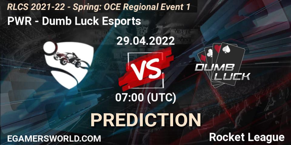 PWR - Dumb Luck Esports: ennuste. 29.04.2022 at 07:00, Rocket League, RLCS 2021-22 - Spring: OCE Regional Event 1