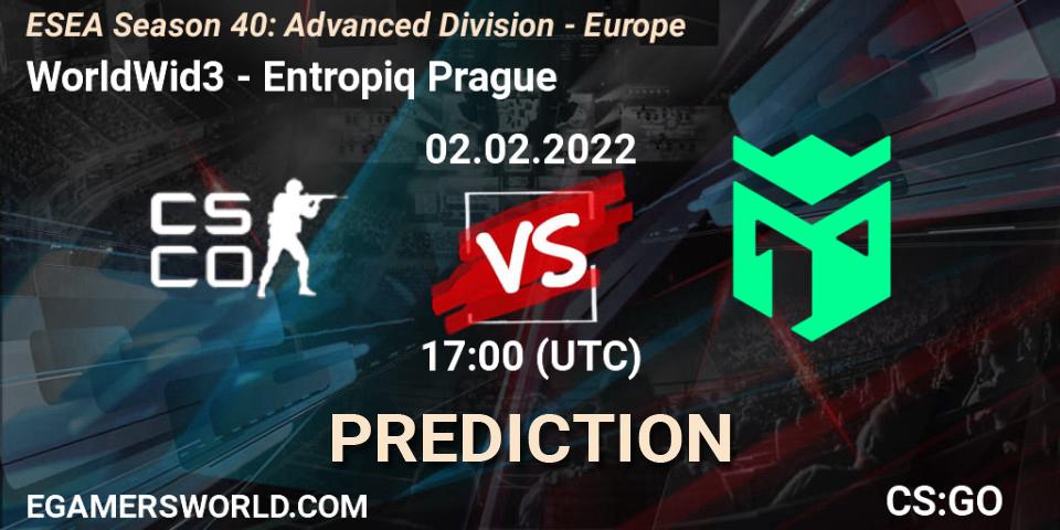 WorldWid3 - Entropiq Prague: ennuste. 02.02.2022 at 17:00, Counter-Strike (CS2), ESEA Season 40: Advanced Division - Europe