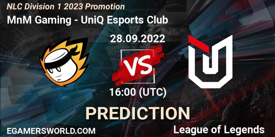 MnM Gaming - UniQ Esports Club: ennuste. 28.09.2022 at 16:00, LoL, NLC Division 1 2023 Promotion