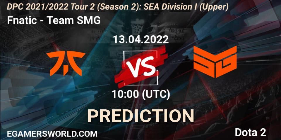 Fnatic - Team SMG: ennuste. 13.04.2022 at 10:25, Dota 2, DPC 2021/2022 Tour 2 (Season 2): SEA Division I (Upper)
