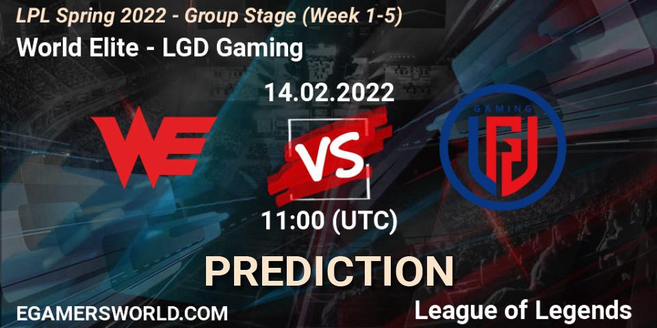 World Elite - LGD Gaming: ennuste. 14.02.2022 at 12:00, LoL, LPL Spring 2022 - Group Stage (Week 1-5)