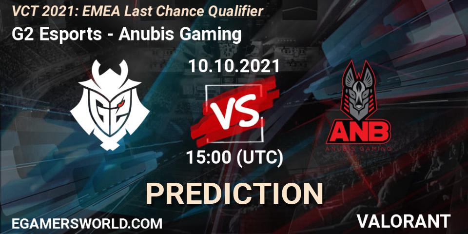G2 Esports - Anubis Gaming: ennuste. 10.10.2021 at 15:00, VALORANT, VCT 2021: EMEA Last Chance Qualifier